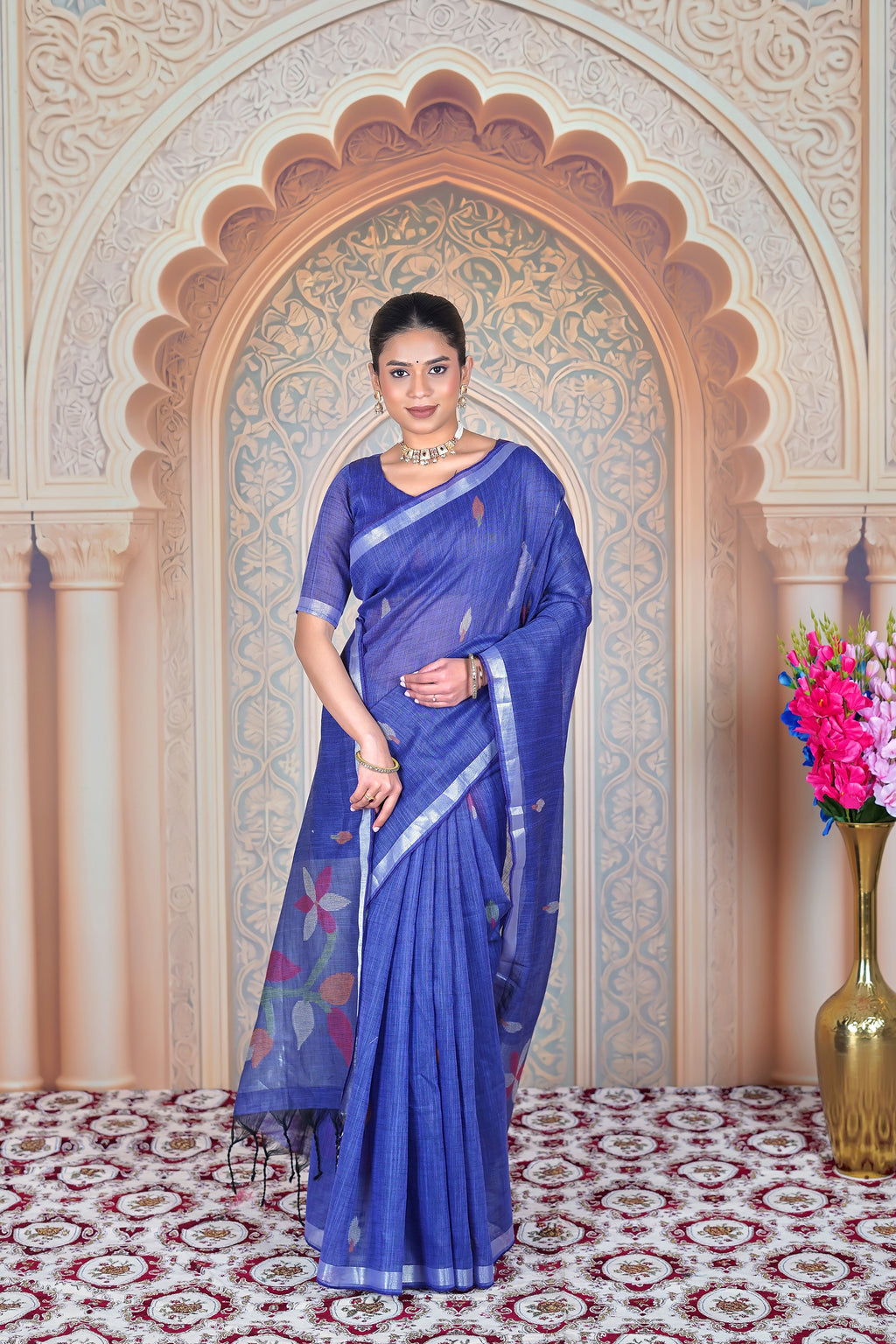 Indigo Petals Pure Linen Elegance