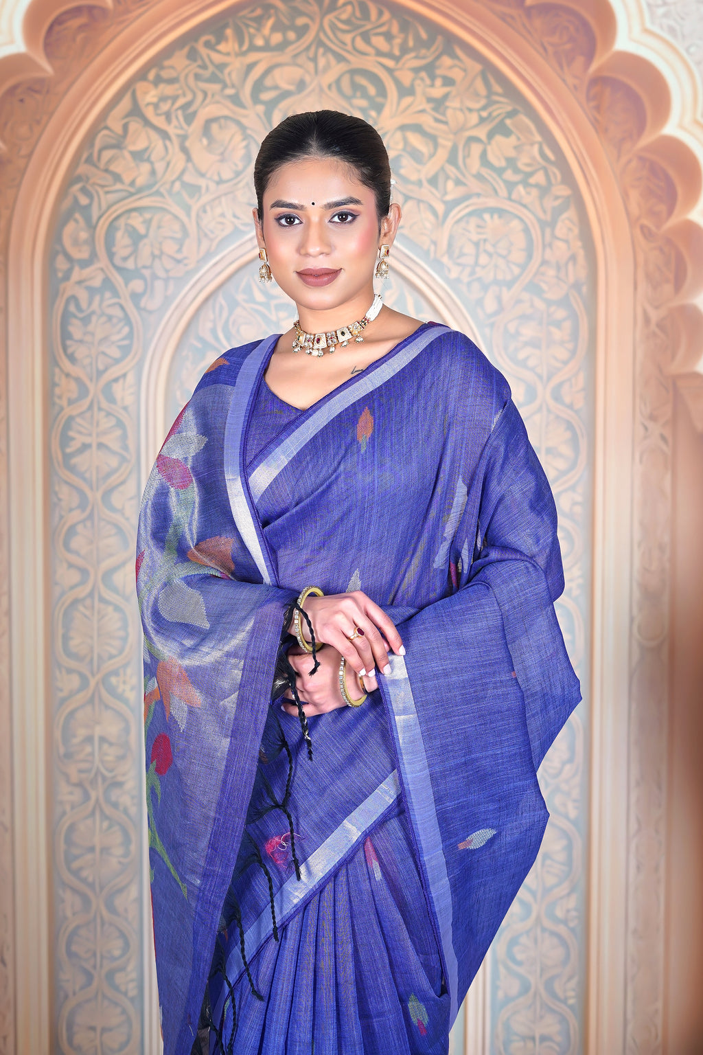 Indigo Petals Pure Linen Elegance