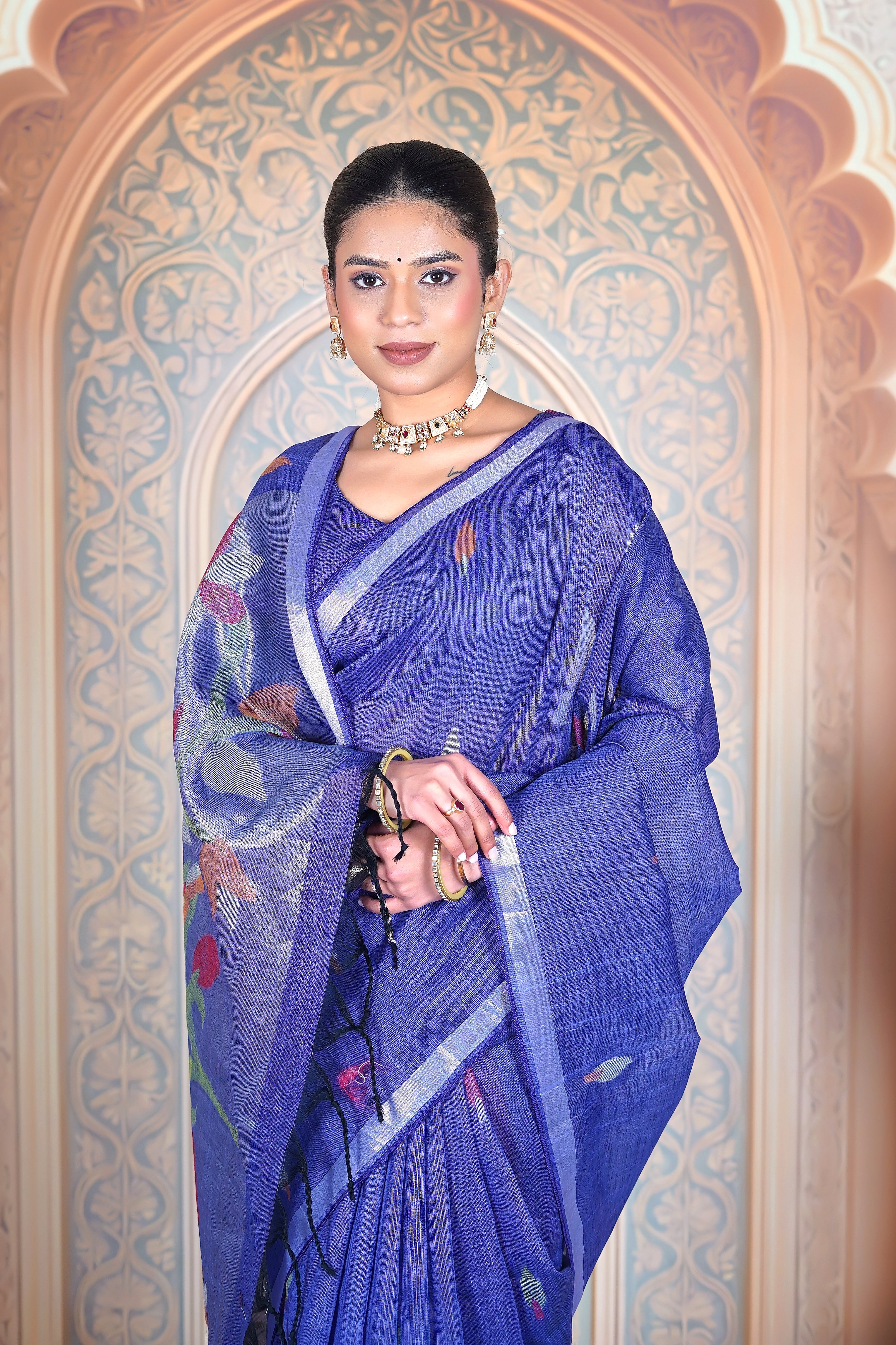 Indigo Petals Pure Linen Elegance