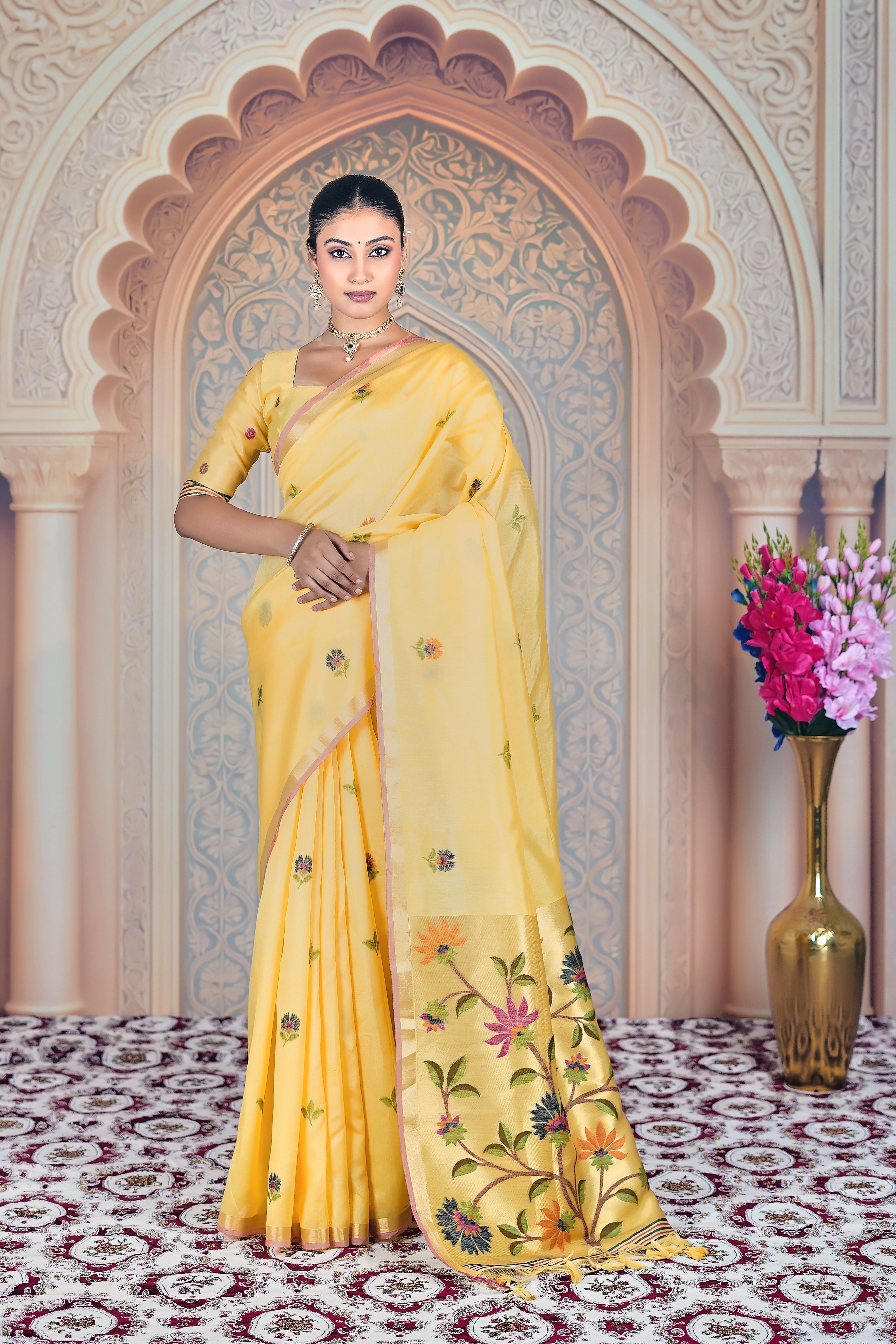 Golden Bloom – Soft Matka Tussar Silk Saree