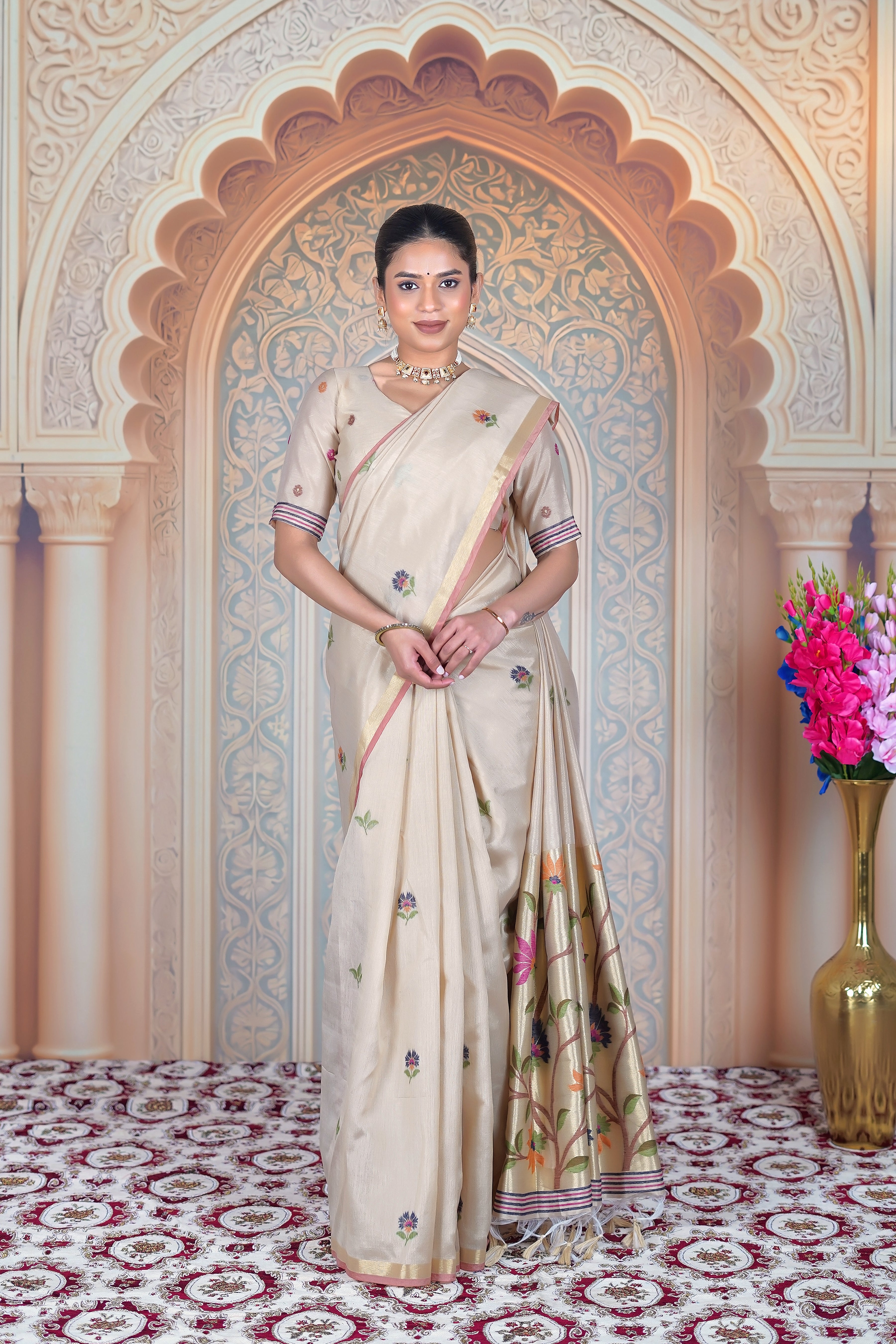Ivory Whispers – Soft Matka Tussar Silk Saree