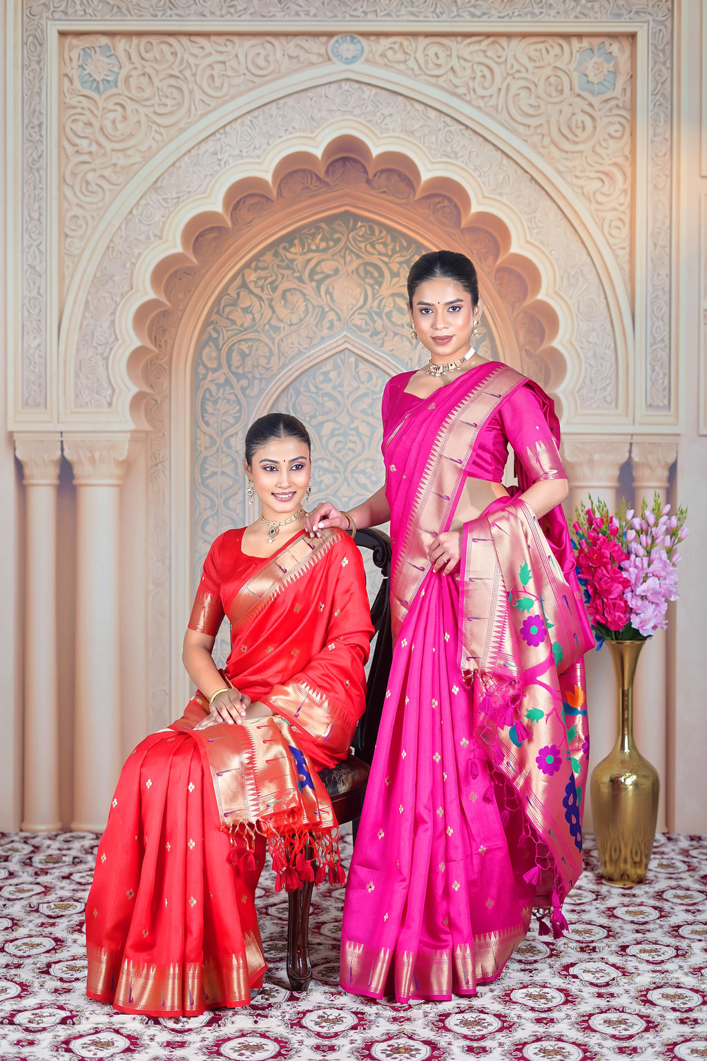 Rakta Vana Paithani-Inspired Soft Raw Silk Saree – Handwoven Gold Zari with Peacock & Floral Pallu