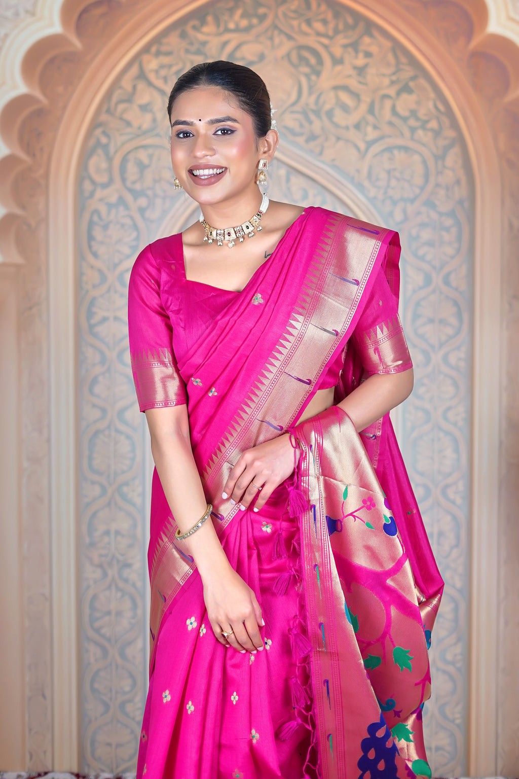 Rani Gulab Paithani Tale – Soft Raw Silk Handwoven Saree