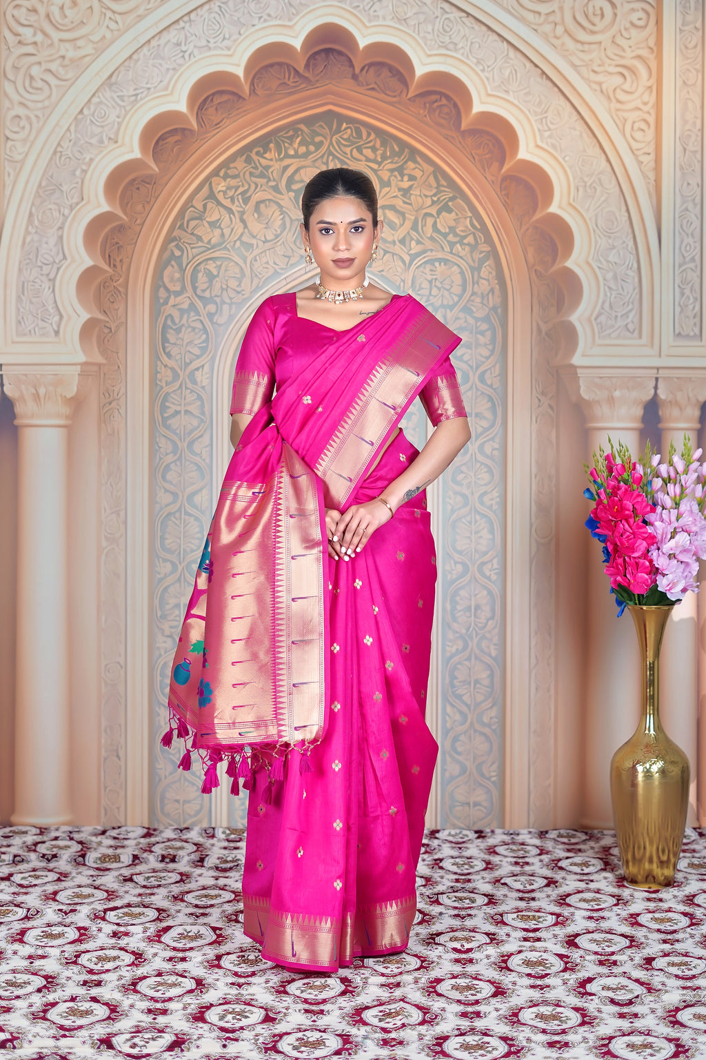 Rani Gulab Paithani Tale – Soft Raw Silk Handwoven Saree