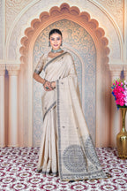 Warli Whispers: Pure Handloom Tussar Silk Saree in Natural Ivory