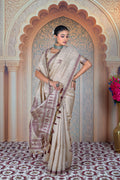 Ivory Tussar Silk Saree with Handwoven Warli Art Pallu
