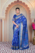 Threads of Tradition: Royal Blue Matka Tussar Silk Saree with Zari Art