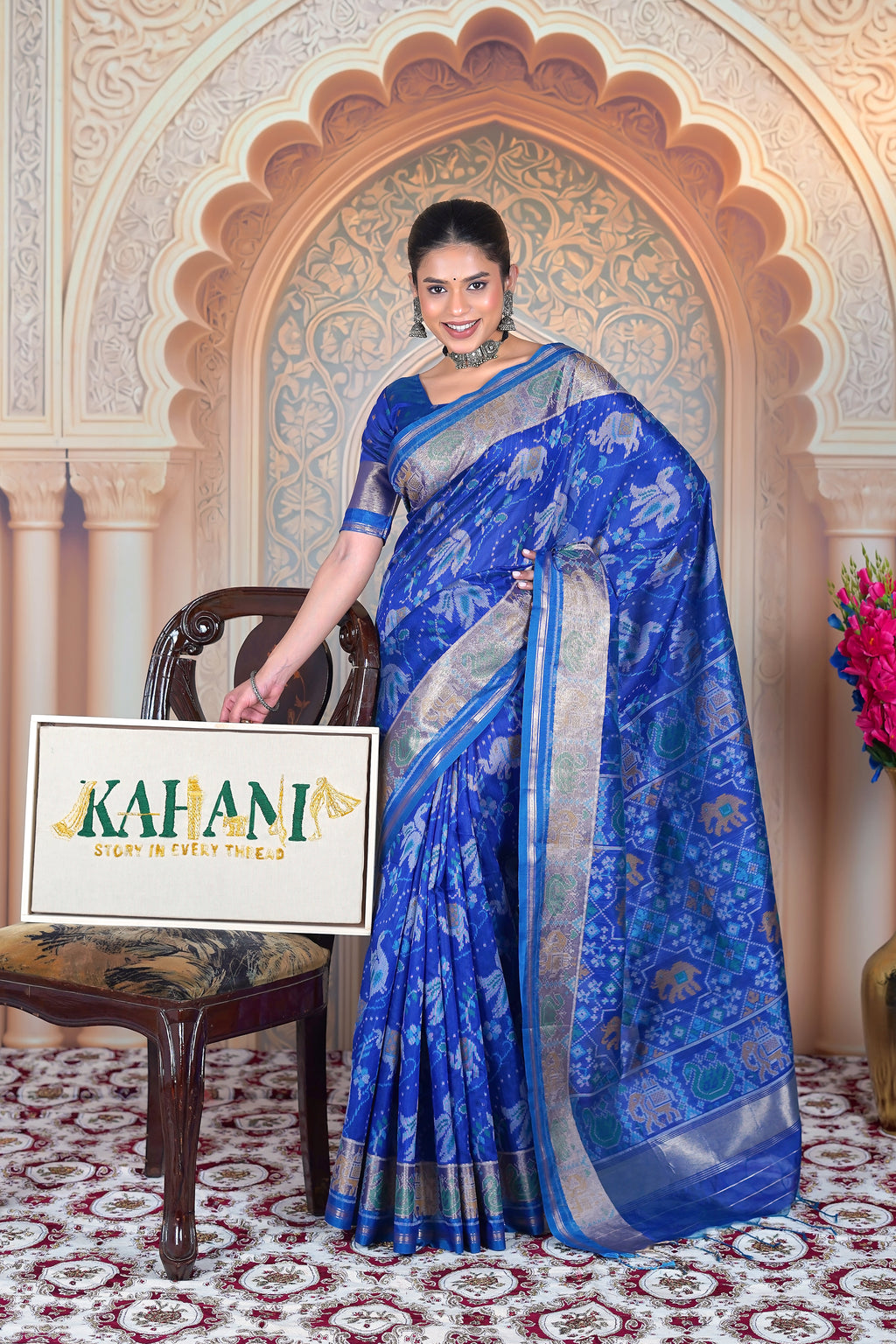 Threads of Tradition: Royal Blue Matka Tussar Silk Saree with Zari Art