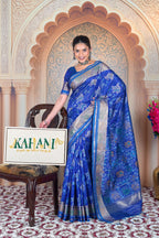 Threads of Tradition: Royal Blue Matka Tussar Silk Saree with Zari Art