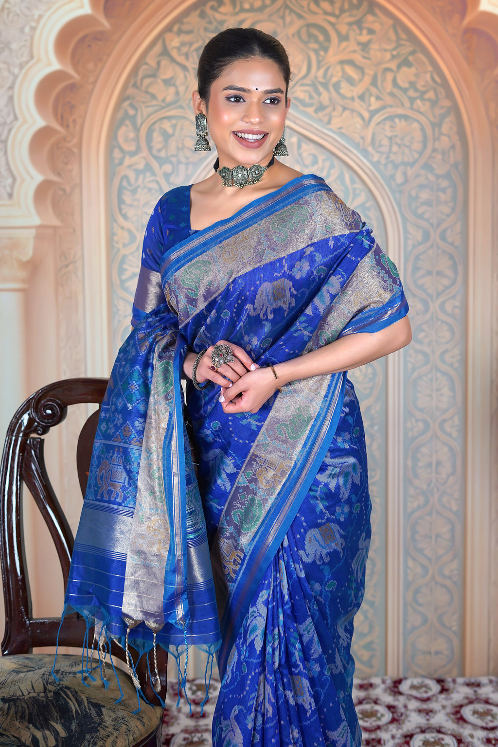 Threads of Tradition: Royal Blue Matka Tussar Silk Saree with Zari Art