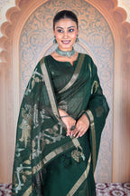 Royal Canopy – Deep Green Muga Linen Saree