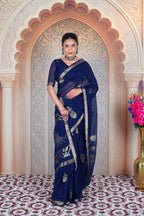 Royal Indigo Tale – Premium Muga Linen with Zari Accents