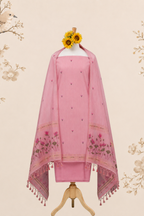 Kahani Pink Lotus Glow Muga Cotton UNSTITCH Dress Material with Zari Border