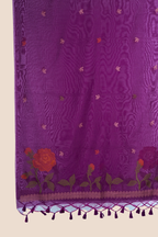 Royal Magenta Muga Cotton Unstitched Dress Material with Floral Rose Motifs