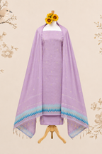Lavender Breeze Muga Cotton unstitch Suit Set with Artistic Ikat Border