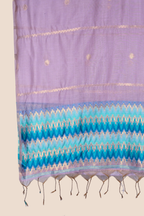 Lavender Breeze Muga Cotton unstitch Suit Set with Artistic Ikat Border