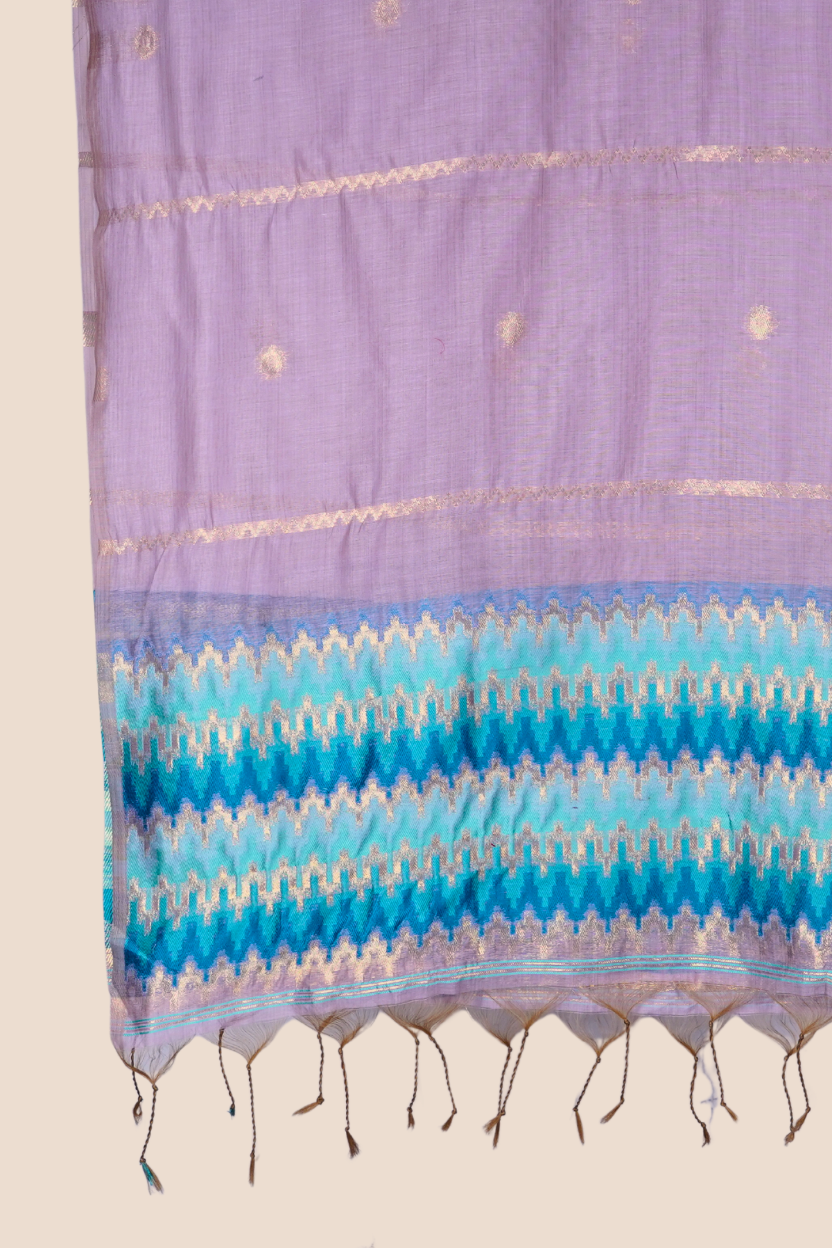 Lavender Breeze Muga Cotton unstitch Suit Set with Artistic Ikat Border