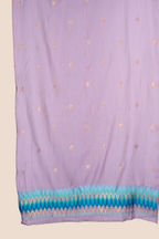 Lavender Breeze Muga Cotton unstitch Suit Set with Artistic Ikat Border