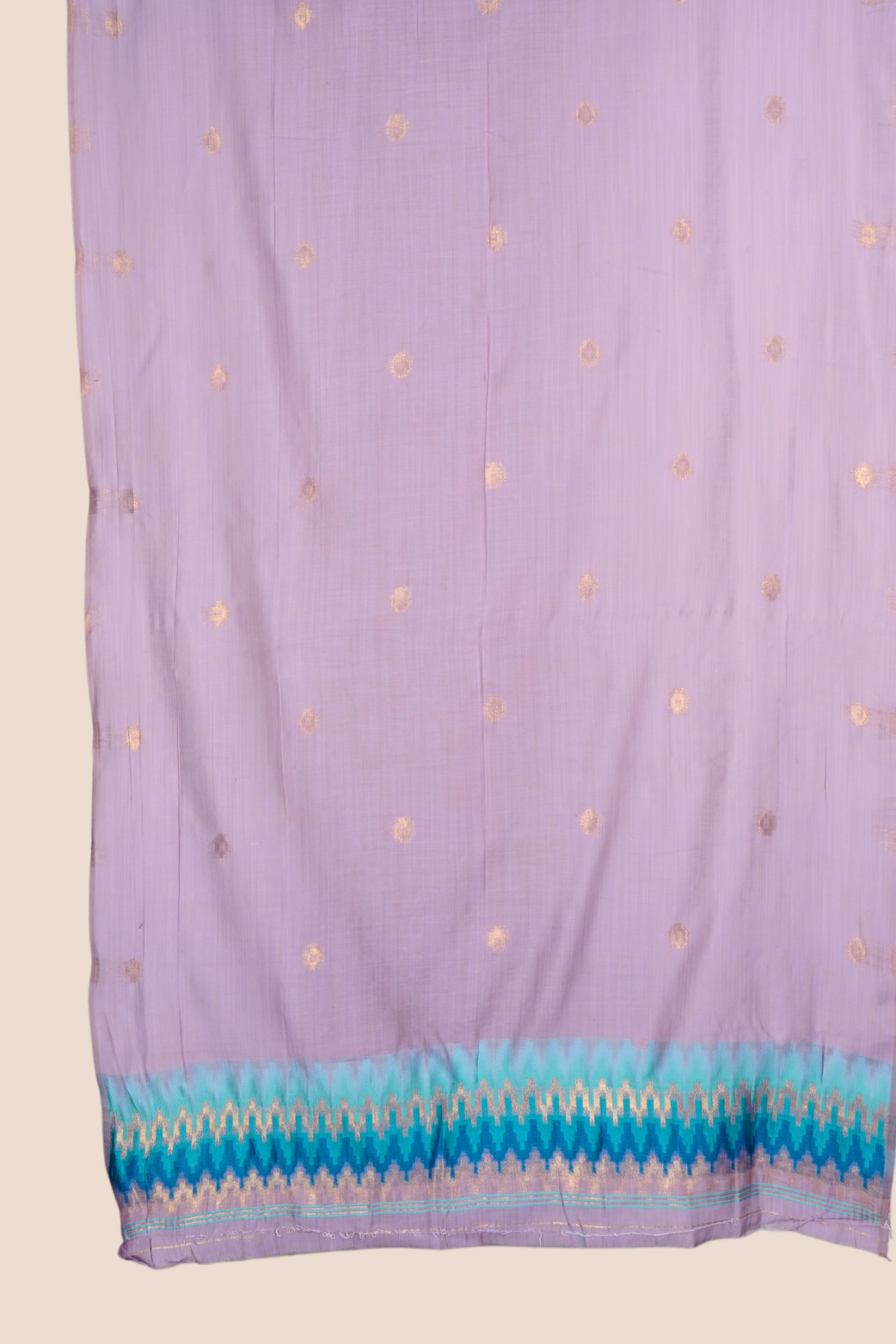 Lavender Breeze Muga Cotton unstitch Suit Set with Artistic Ikat Border