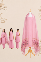 Kahani Pink Lotus Glow Muga Cotton UNSTITCH Dress Material with Zari Border