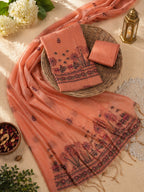 Rust Orange Muga Cotton Suit Set | Scenic Village Print