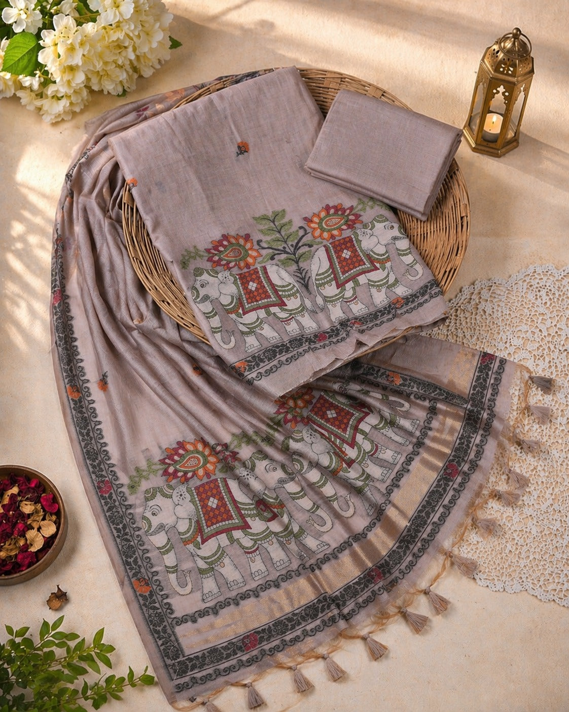 Kahani Royal Elephant Muga Cotton UNSTITCH Dress Material