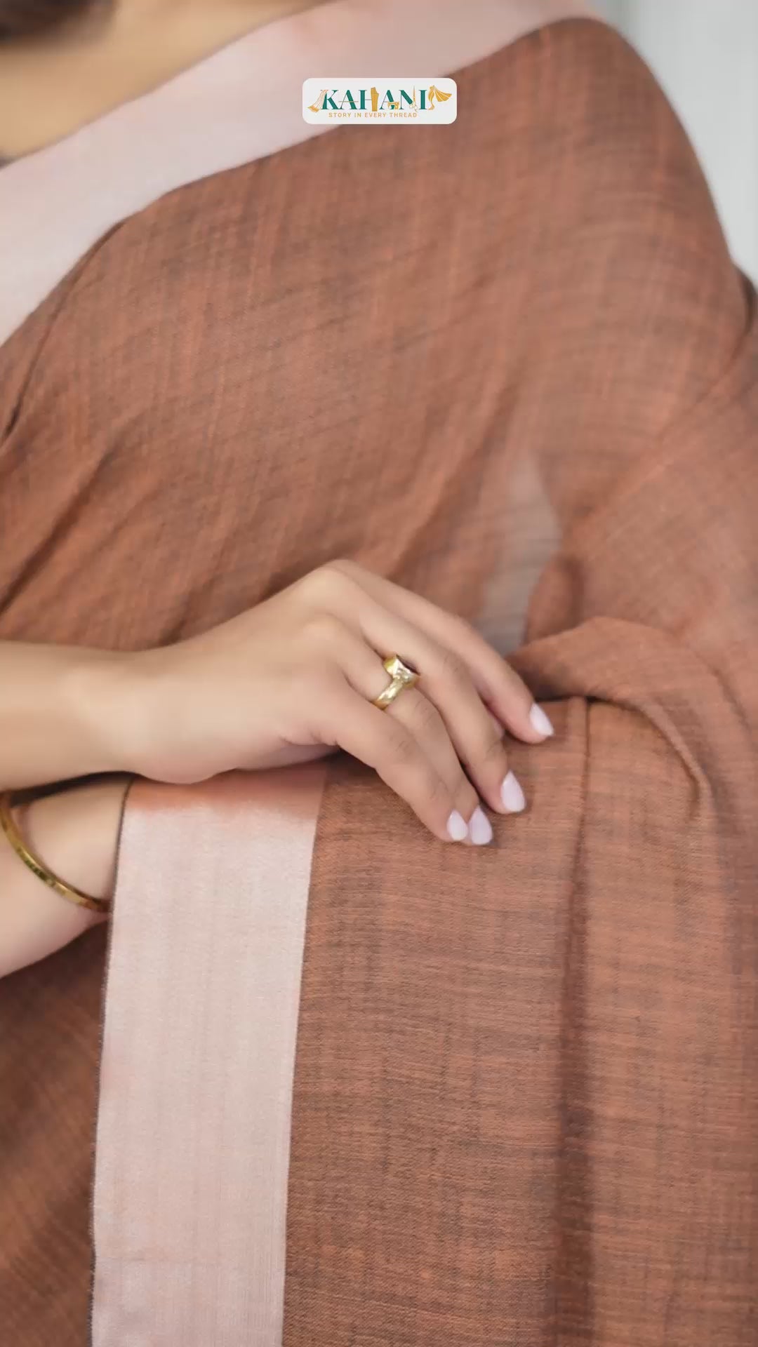 Classic plain rust brown linen saree for everday elegance