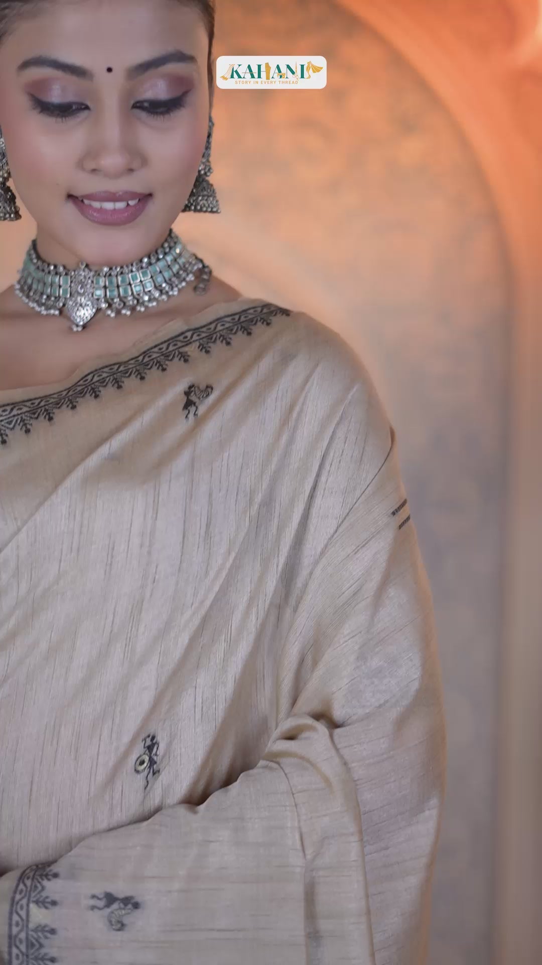 Warli Whispers: Pure Handloom Tussar Silk Saree in Natural Ivory