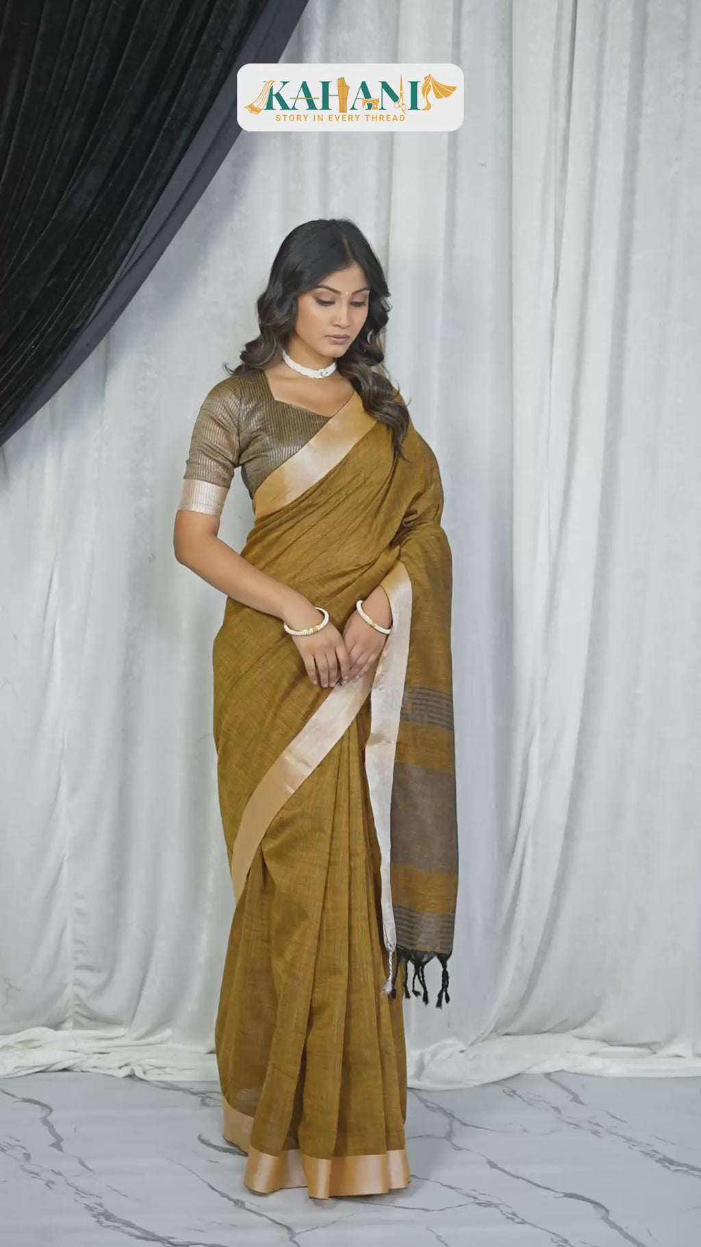 Classic plain linen saree for everday elegance