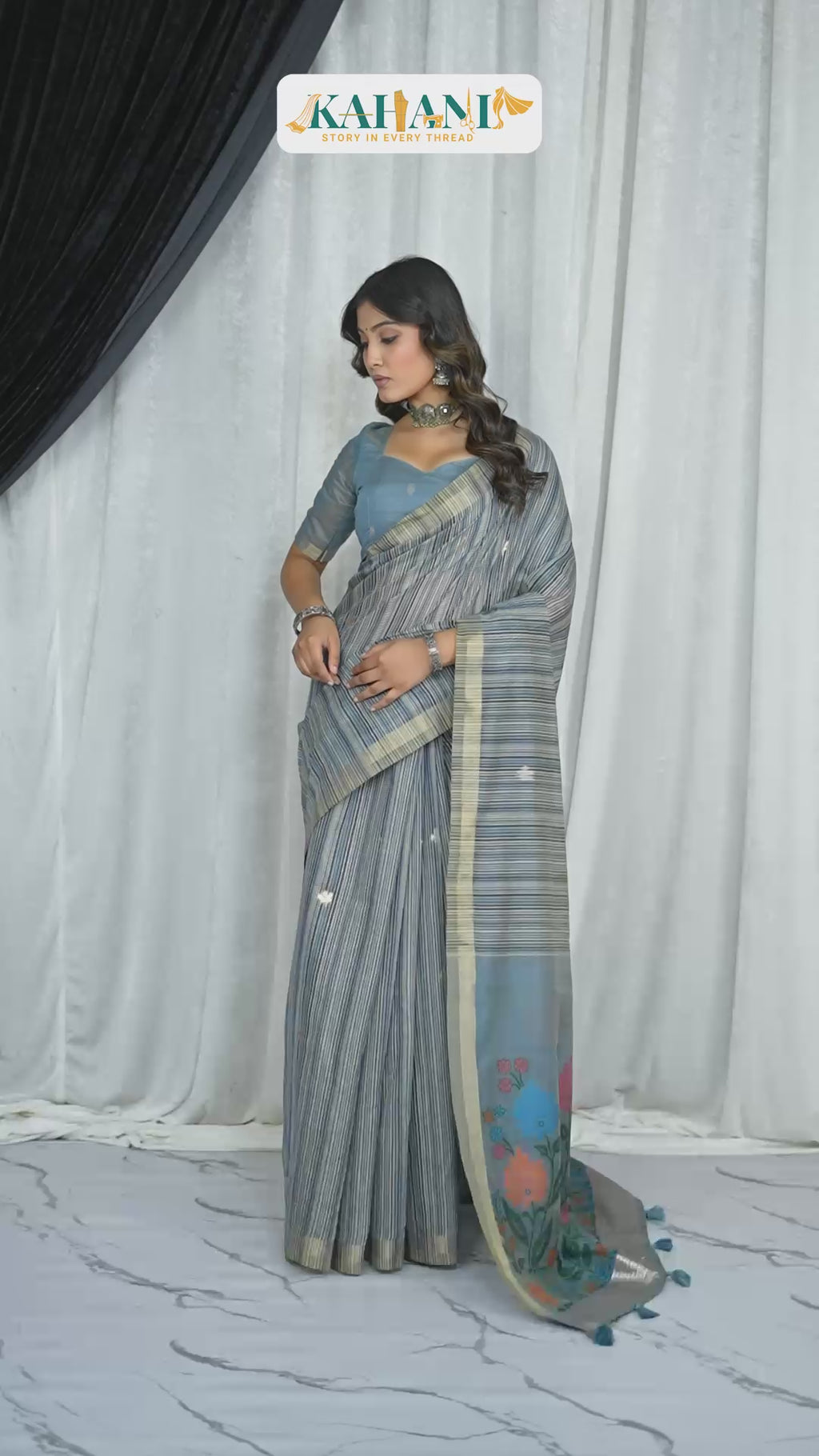 Blue Meadow – Soft Muga Cotton Saree