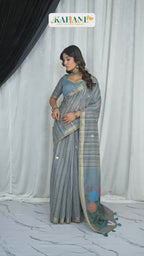 Blue Meadow – Soft Muga Cotton Saree