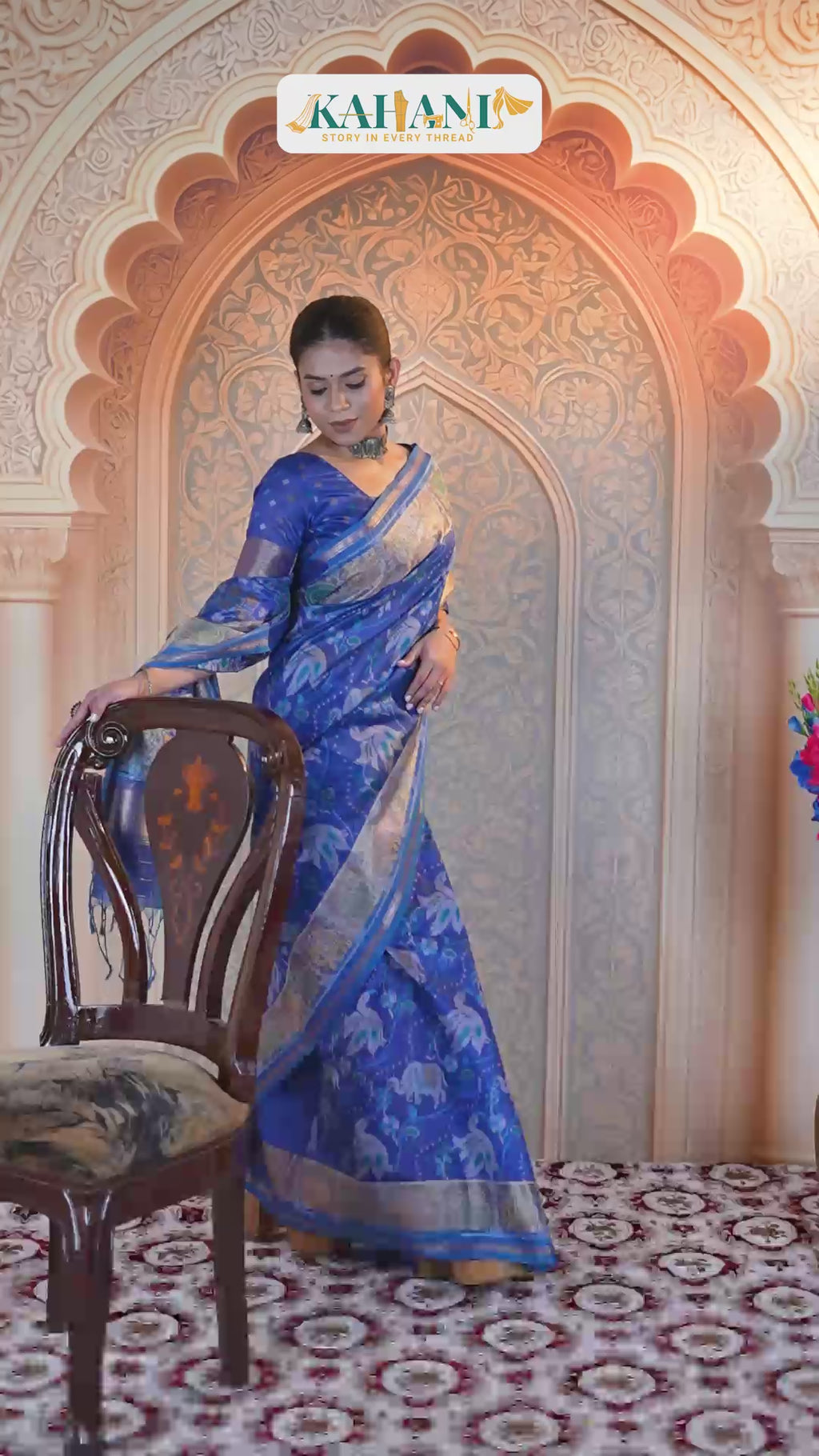 Threads of Tradition: Royal Blue Matka Tussar Silk Saree with Zari Art