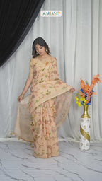 Soft Linen Jari Saree with Digital Floral Print – Lightweight Elegant Draping Saree