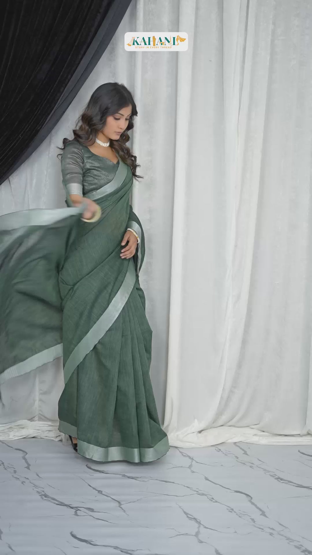 Kahani Forest Whisper Plain Linen Saree for Everyday Elegance