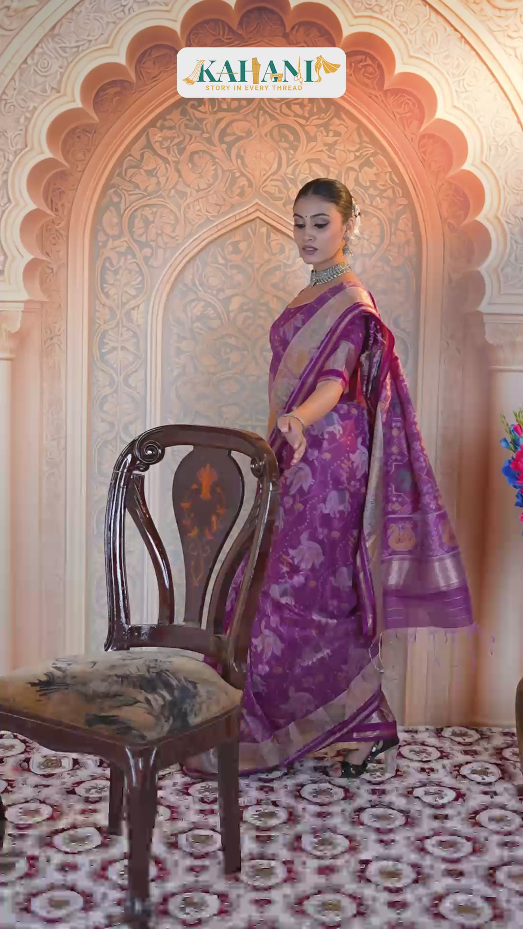Heritage Weave: Purple Matka Tussar Silk Saree with Antique Gold Border